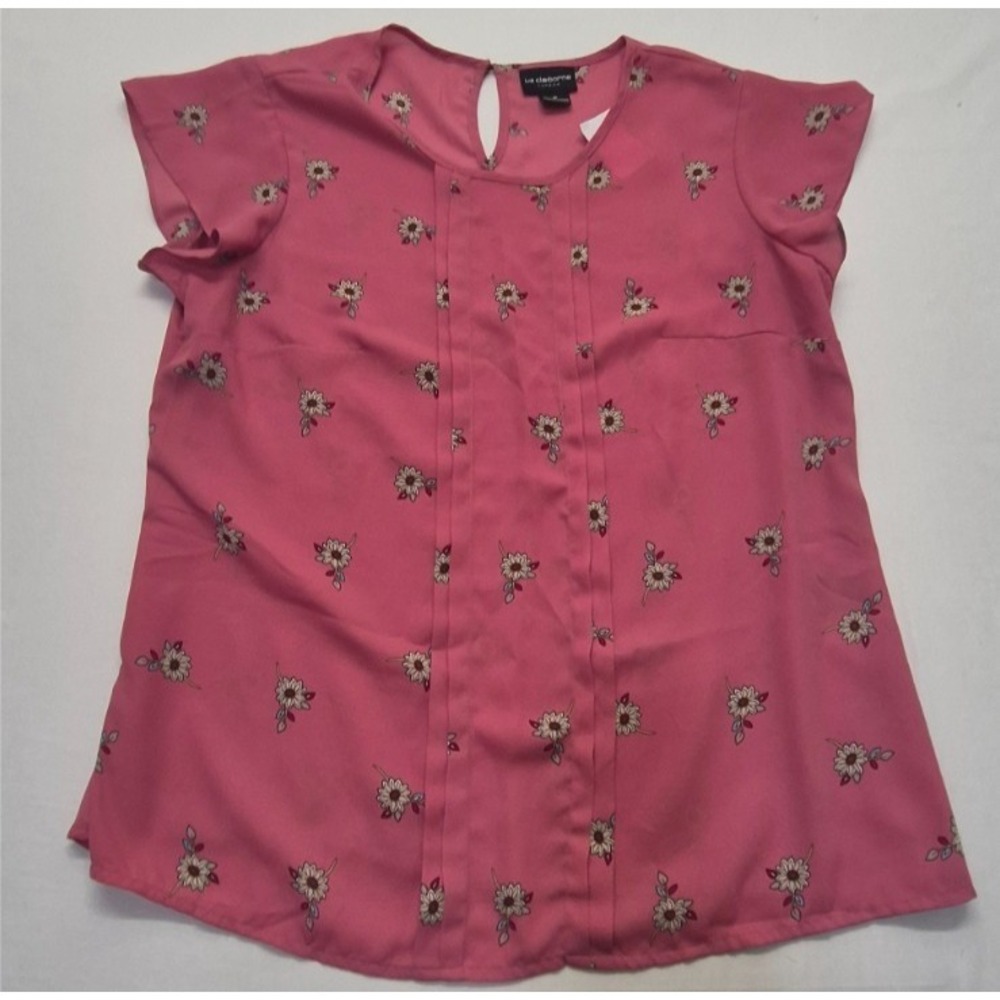 Liz Claiborne women's Medium pink‎ floral flutter sleeve pleated front blouse